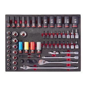 60 pc 1/2'' Ratchet and Impact Socket Set Foam Insert